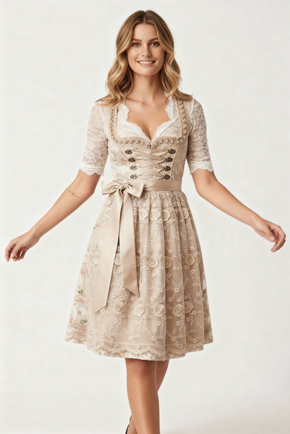 Dirndl Elegance | Traditionelles Deutsches Dirndlkleid mit Schnürmieder & Spitzenbluse