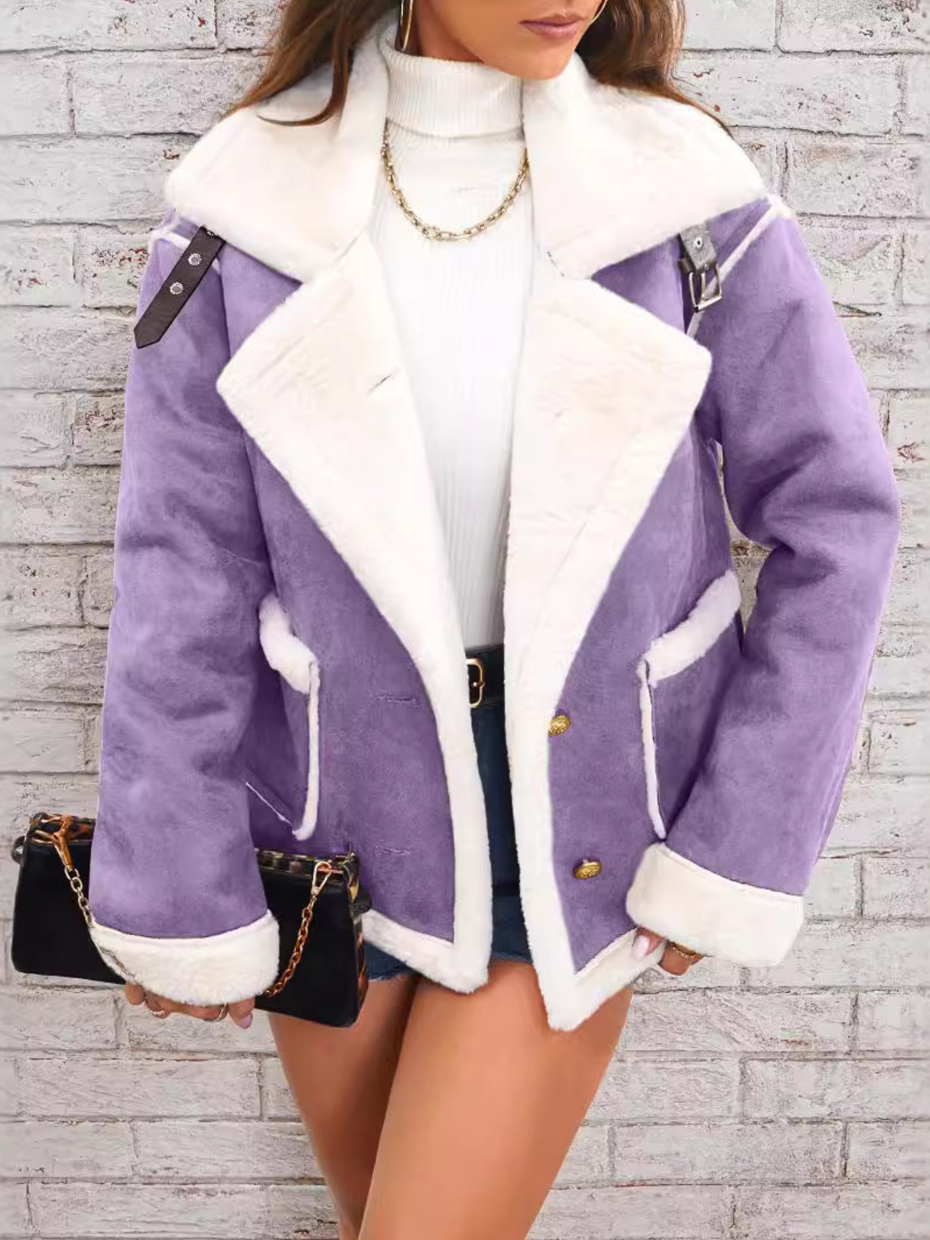 Caprina | Damen Baumwolljacke mit Teddyfutter und Reverskragen