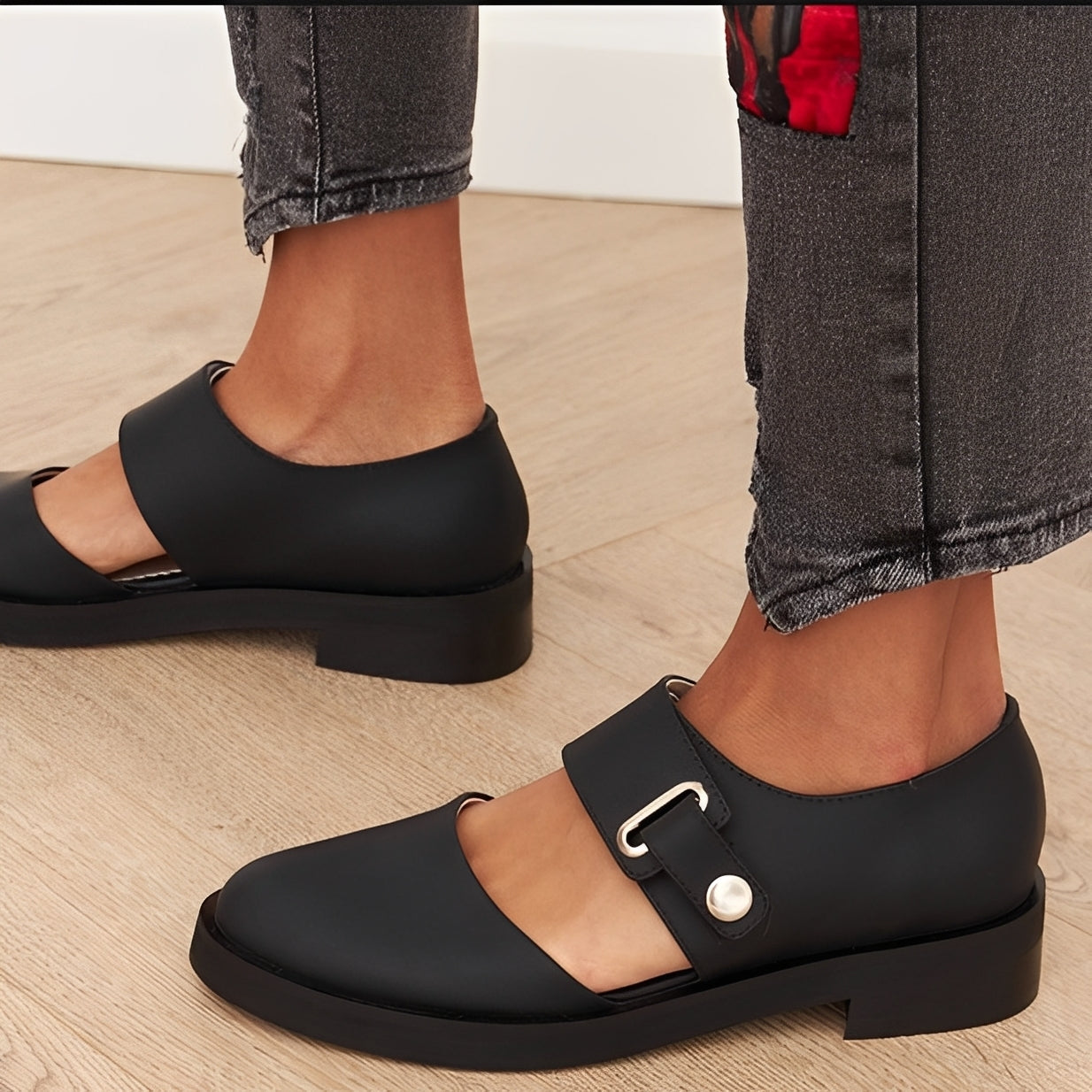 Damen Mary Jane Schuhe mit Schnalle – Klassische Freizeitschuhe mit flachem Absatz für Alltag und Büro