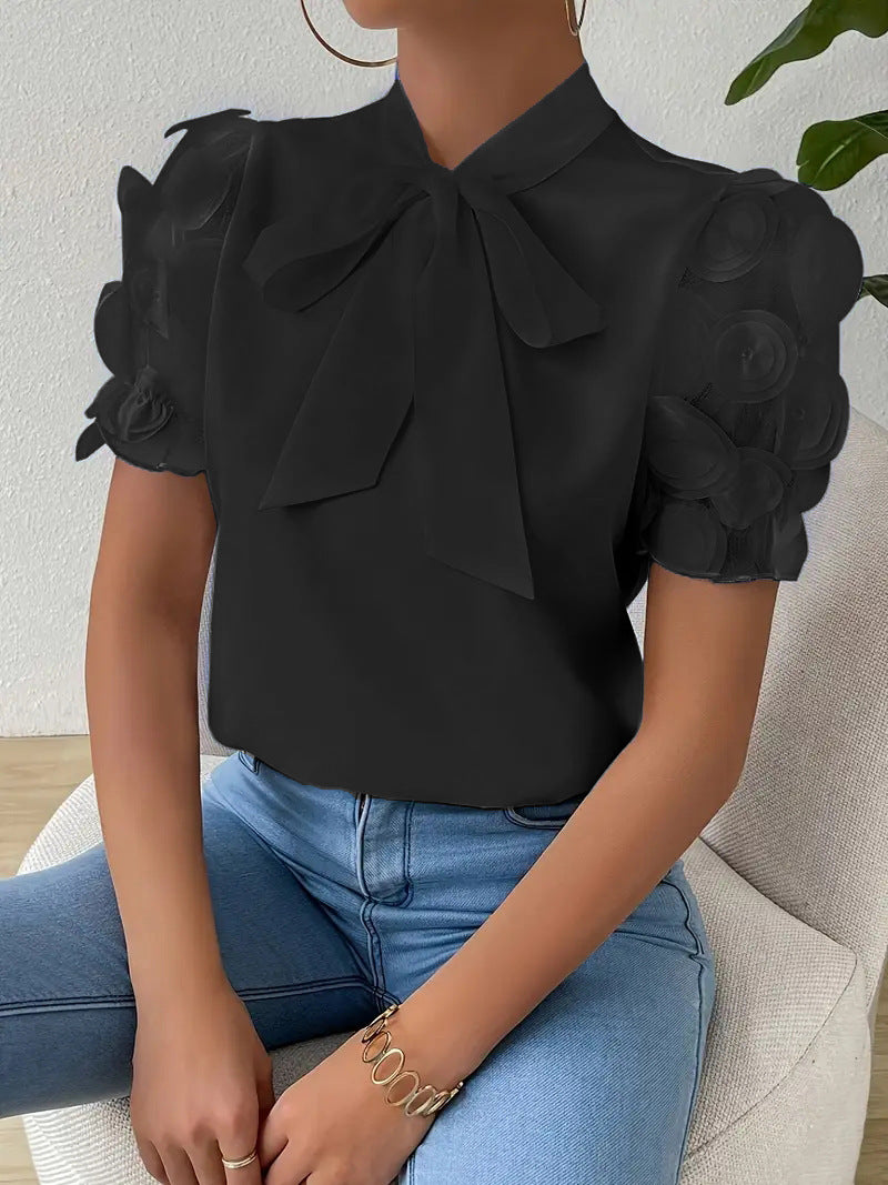 Damen Bluse – Elegante Bluse mit Schleifendetail und transparenten Ärmeln