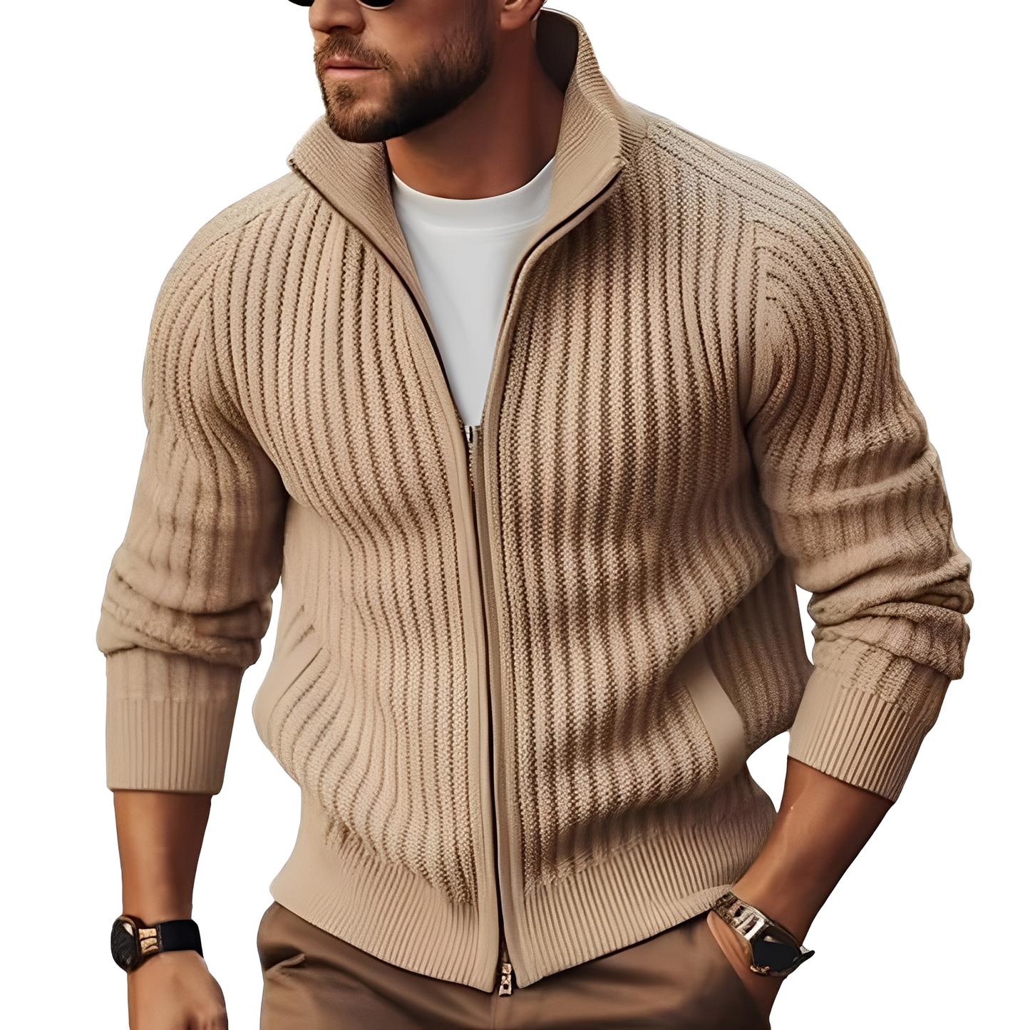 Herren Strickjacke mit Reißverschluss | Strukturierter Zip-Cardigan für Alltag & Herbst/Winter