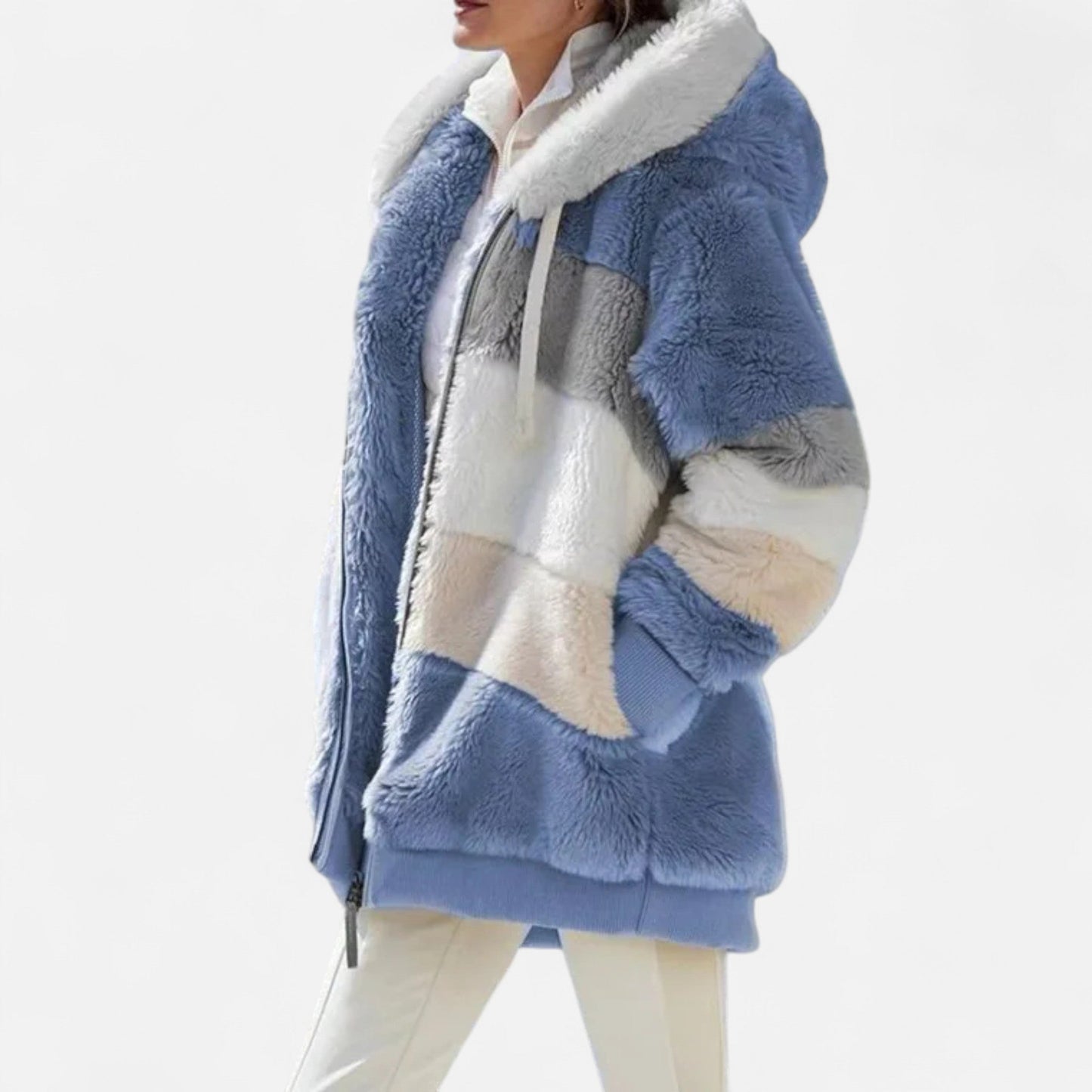 Triswina | Damen Oversized Jacke mit Kapuze – Gestreifte Herbst/Winter Eleganz