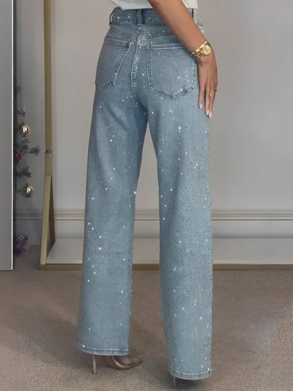 Damen High-Waist Jeans mit Glitzerdetails – Stilvolle Denimhose für Alltag und besondere Anlässe
