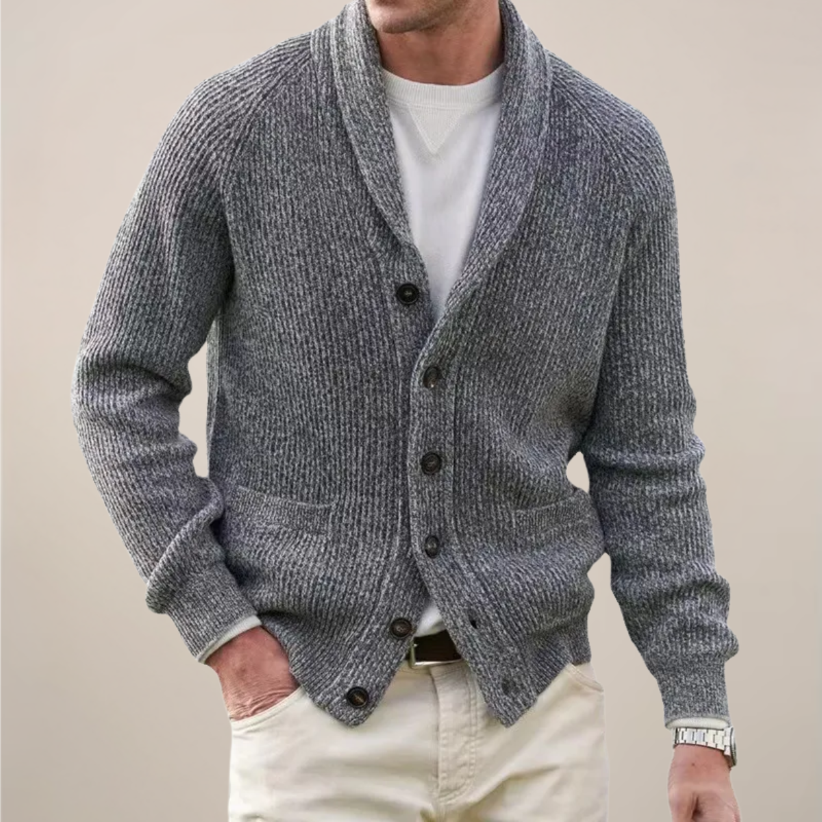 Klassische Herren Strickjacke mit Schalkragen – Wärmend, Stilvoll & Vielseitig