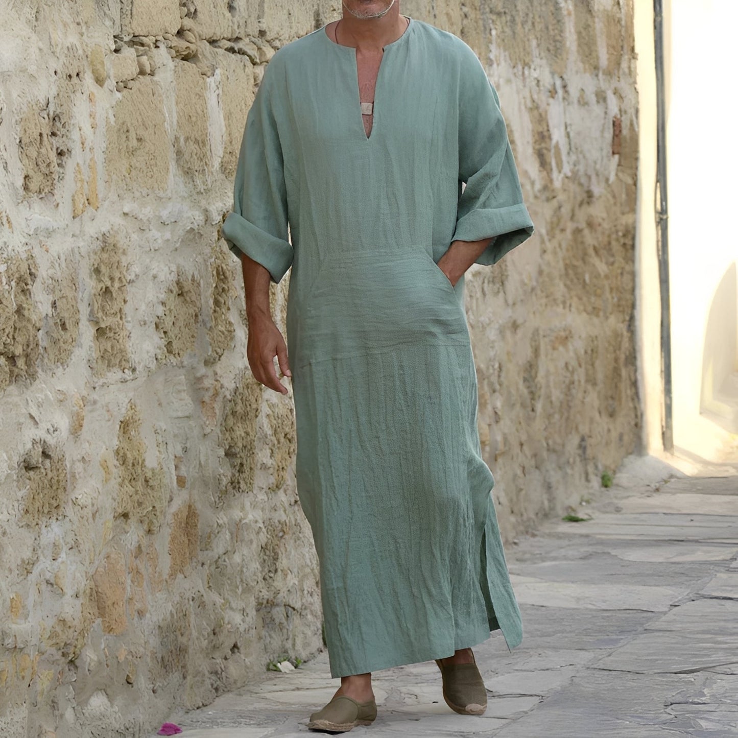 Herren Hemdkleid – Langes, minimalistisches Kleid mit Seitenschlitz