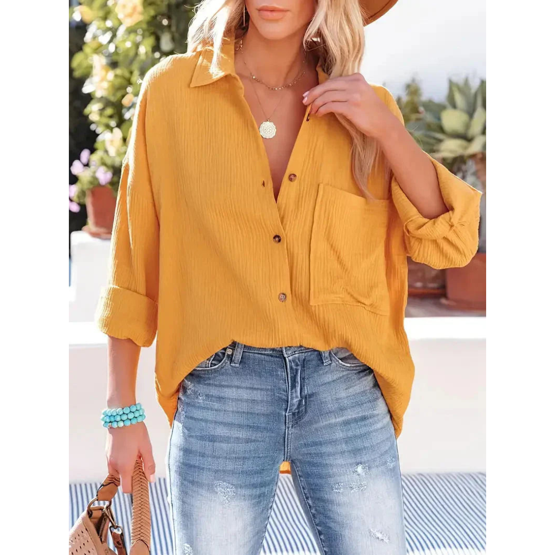 Alifair | Damen Bluse in Unifarbe mit Knopfleiste & Hemdkragen – Elegante Langarmbluse mit Brusttasche für Büro & Freizeit