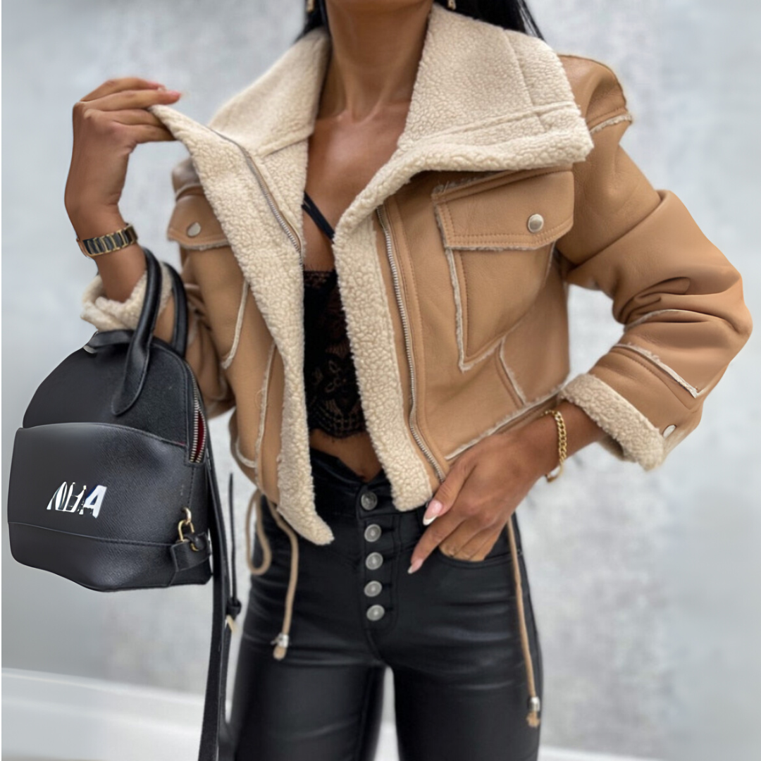 Azeline | Damen Bikerjacke Kurz mit Futter, Kurzschnitt & Reißverschluss