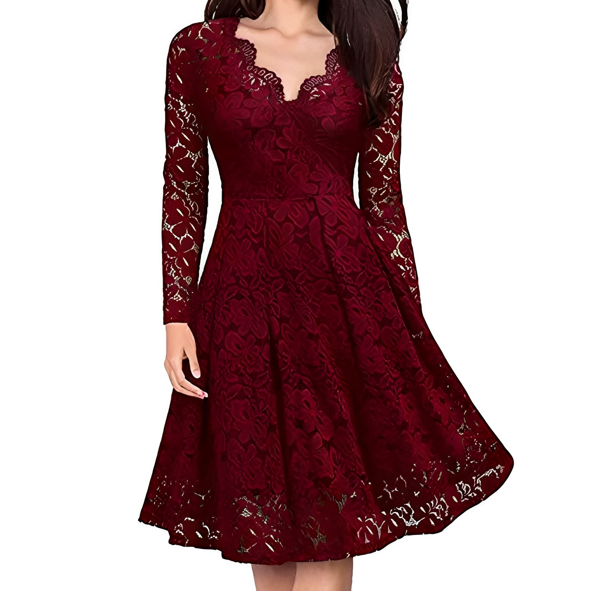 Damen Kleid mit V-Ausschnitt und langen Ärmeln – Elegantes Kleid für Events und besondere Anlässe