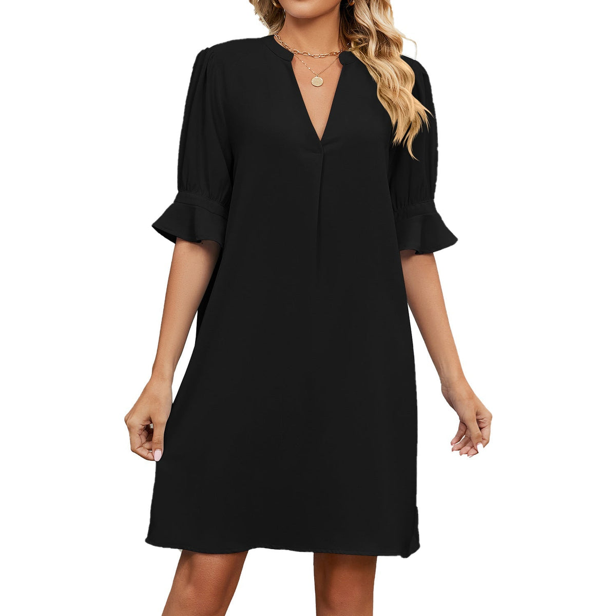 Damen Kleid – Luftiges Kleid mit V-Ausschnitt für stilvolle Alltagslooks