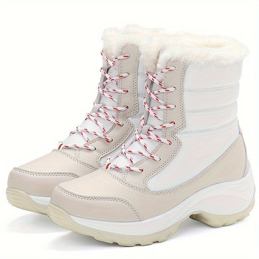 Catrinel | Damen Winterstiefel mit Schnürung, Runde Kappe, Warmem Fleecefutter & Plateausohle