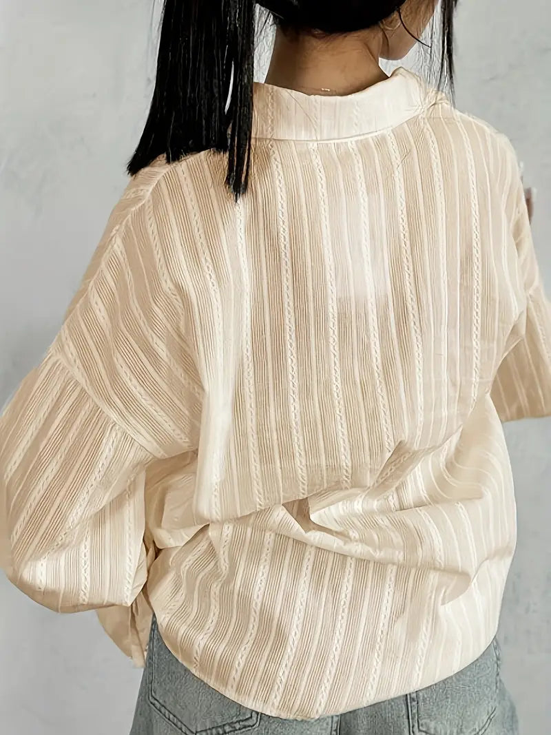 Belvia | Damen Bluse mit Reverskragen und Streifenmuster, langärmlig und mit Knopfleiste