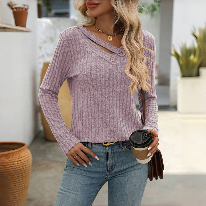 Elfrith | Damen Strickpullover mit V-Ausschnitt & Knopfleiste