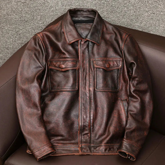 Aenora | Herren Vintage Lederjacke in Braun, Langlebig & Zeitlos mit Knopfverschluss