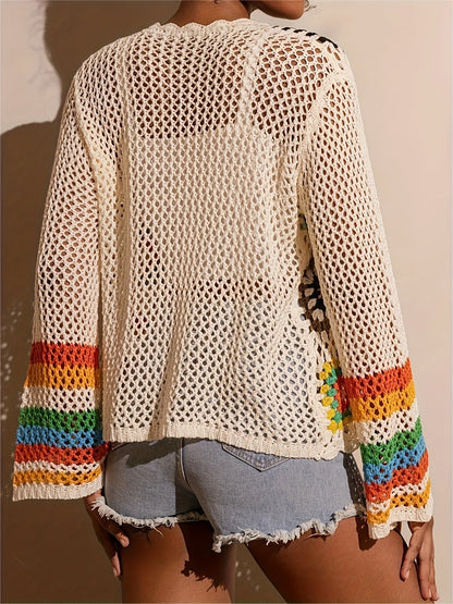 Serandi | Crochet Patch Cardigan mit Blumenmuster & Weiten Ärmeln für Damen
