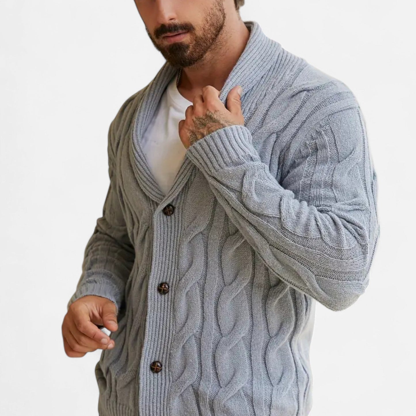 Kai | Herren Strickcardigan mit Knöpfen – Klassischer Braided Texture Knit Sweater