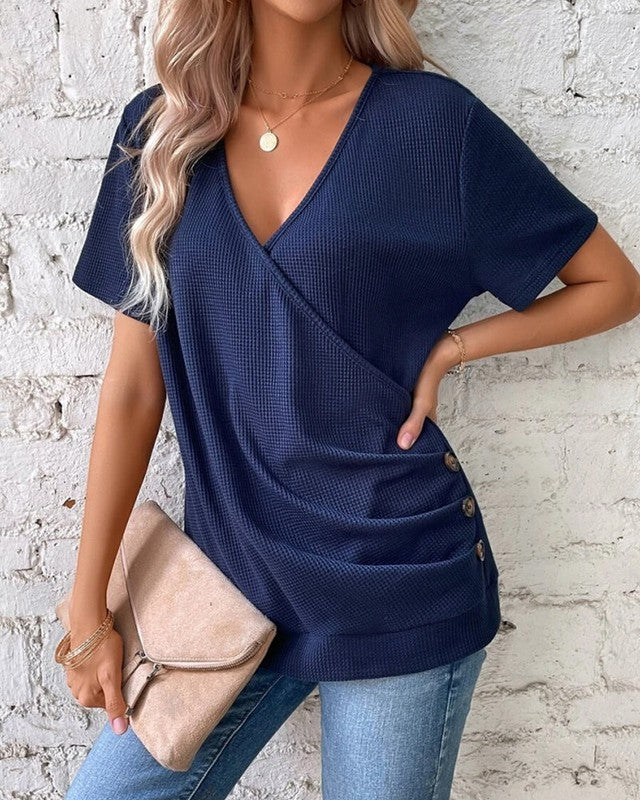 Lennie | Strick-V-Neck Shirt in Blau | Feines Damen-Strickshirt