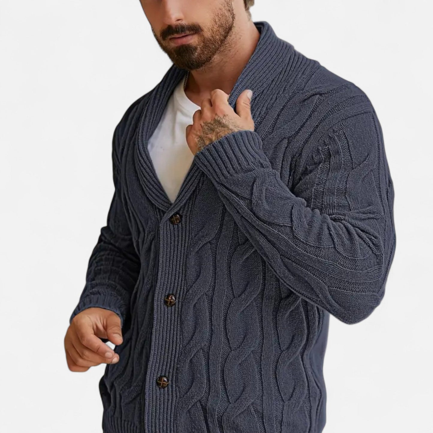 Kai | Herren Strickcardigan mit Knöpfen – Klassischer Braided Texture Knit Sweater