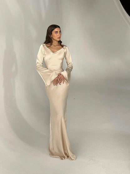 Elegantes Damen Abendkleid Maxikleid Figurbetont | Lange Ärmel & Luxuriöser Look