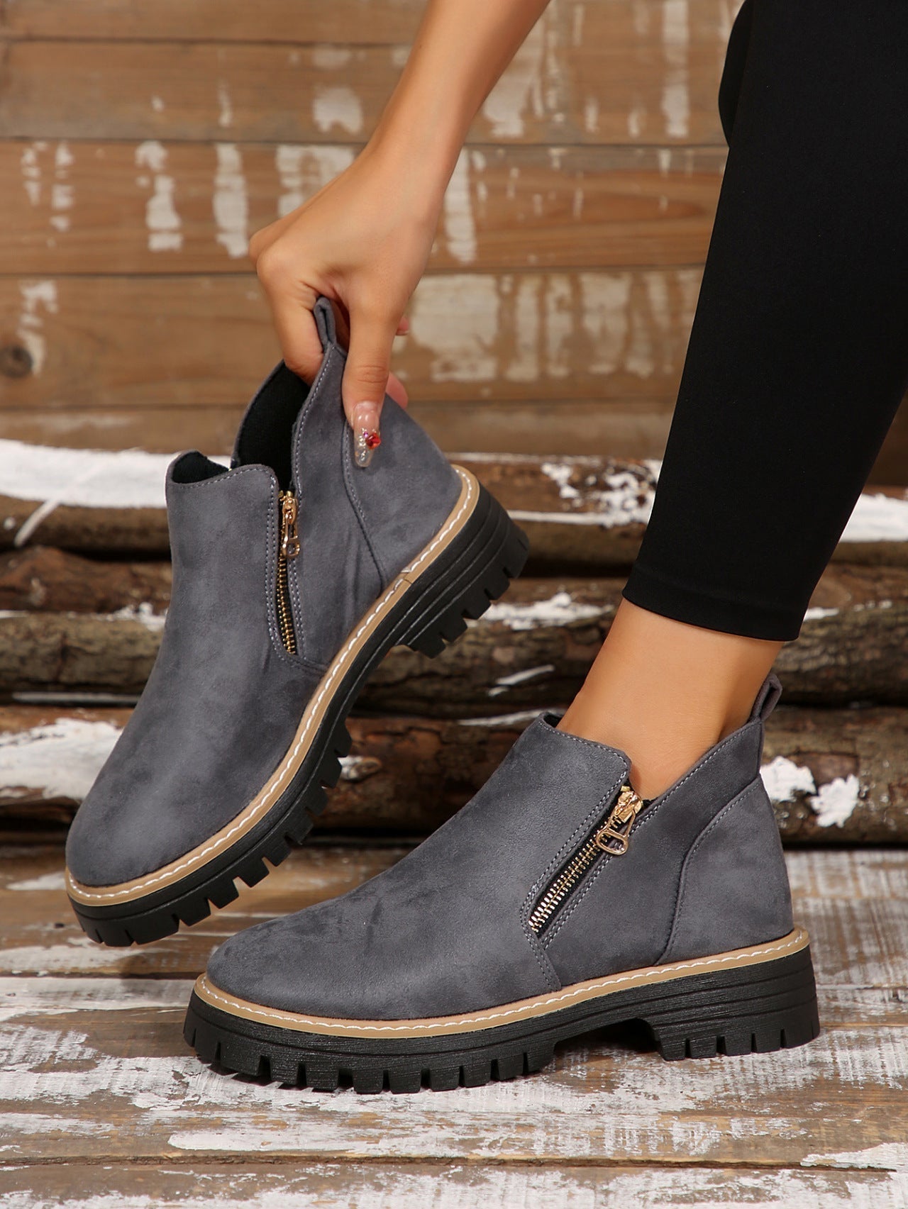 Damen Stiefeletten mit Reißverschluss | Stylische Winter-Boots mit robuster Sohle