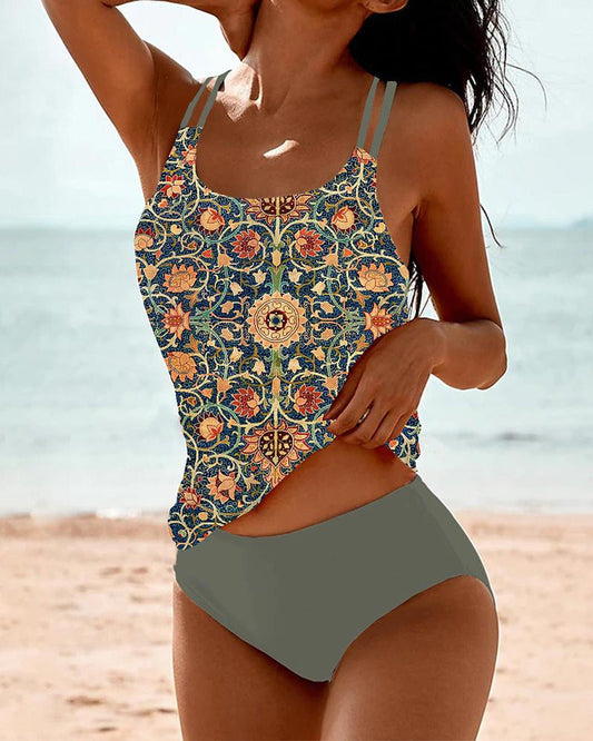 Ronda | Boho Tankini-Set - Zweiteiliger Badeanzug mit Ethno-Print & Figurformendem Top