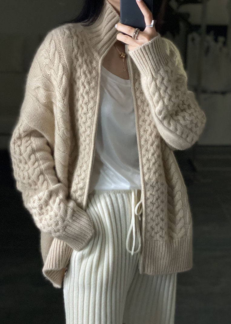 Damen Strickjacke mit hohem Kragen & Reißverschluss | Warme und stylische Alltagsjacke