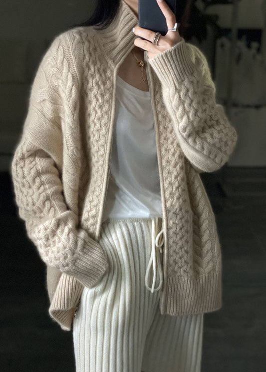 Damen Strickjacke mit hohem Kragen & Reißverschluss | Warme und stylische Alltagsjacke