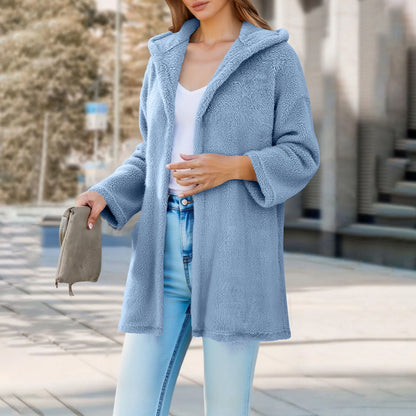 Adina | Damen Teddyjacke mit Kapuze & lockerer Passform