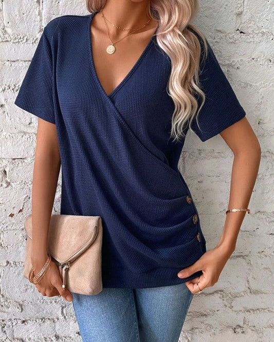 Lennie | Strick-V-Neck Shirt in Blau | Feines Damen-Strickshirt