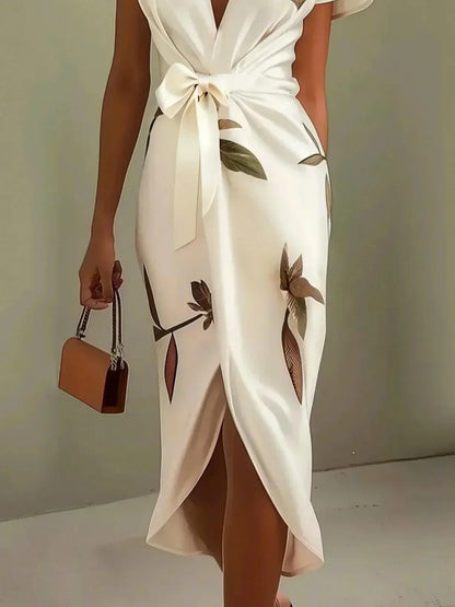 Damen Wickelkleid – Elegantes Kleid mit V-Ausschnitt & fließender Silhouette