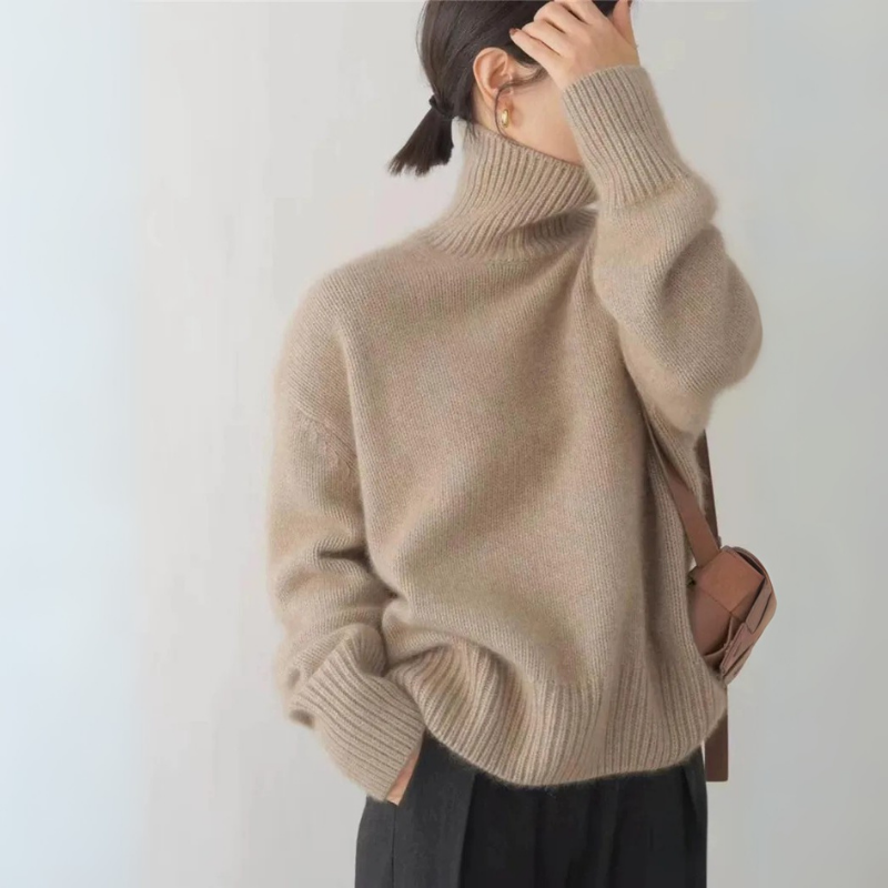 Claudisse | Damen Strickpullover mit Rollkragen, Lockerer Fit im Klassischen Design