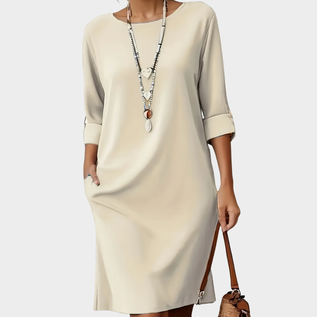 Elegantes Freizeitkleid mit 3/4-Ärmeln – Zeitlos, Komfortabel & Vielseitig