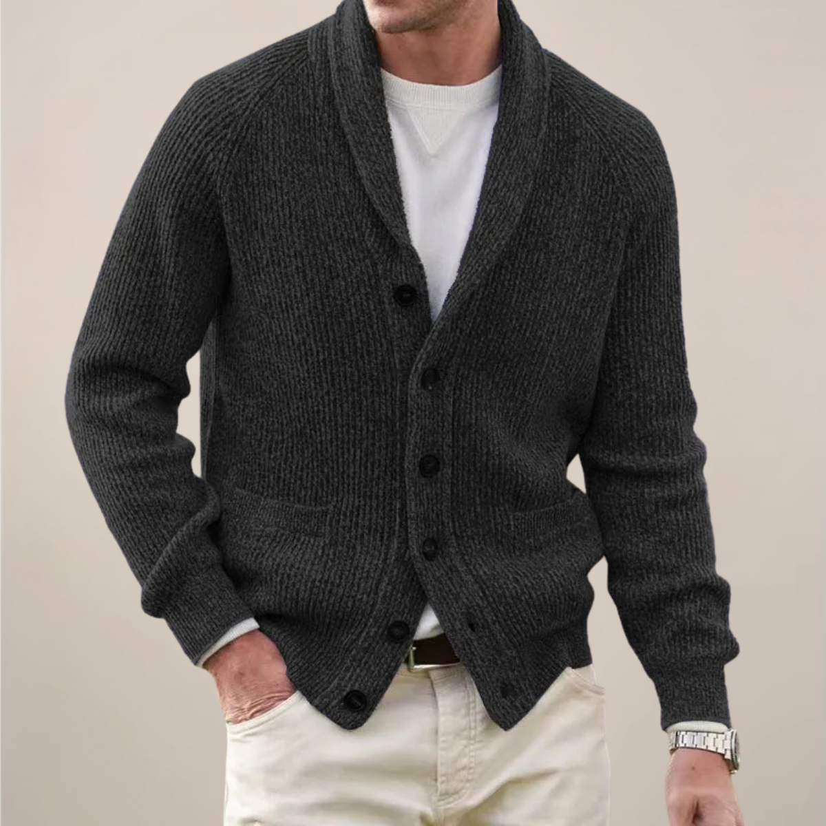 Klassische Herren Strickjacke mit Schalkragen – Wärmend, Stilvoll & Vielseitig