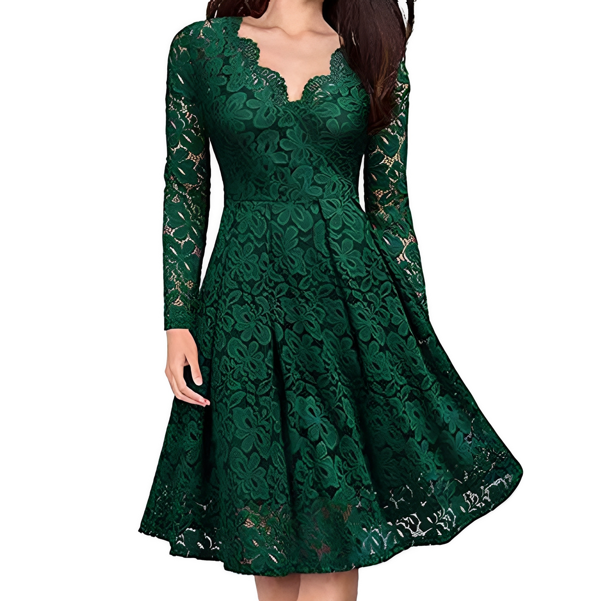 Damen Kleid mit V-Ausschnitt und langen Ärmeln – Elegantes Kleid für Events und besondere Anlässe