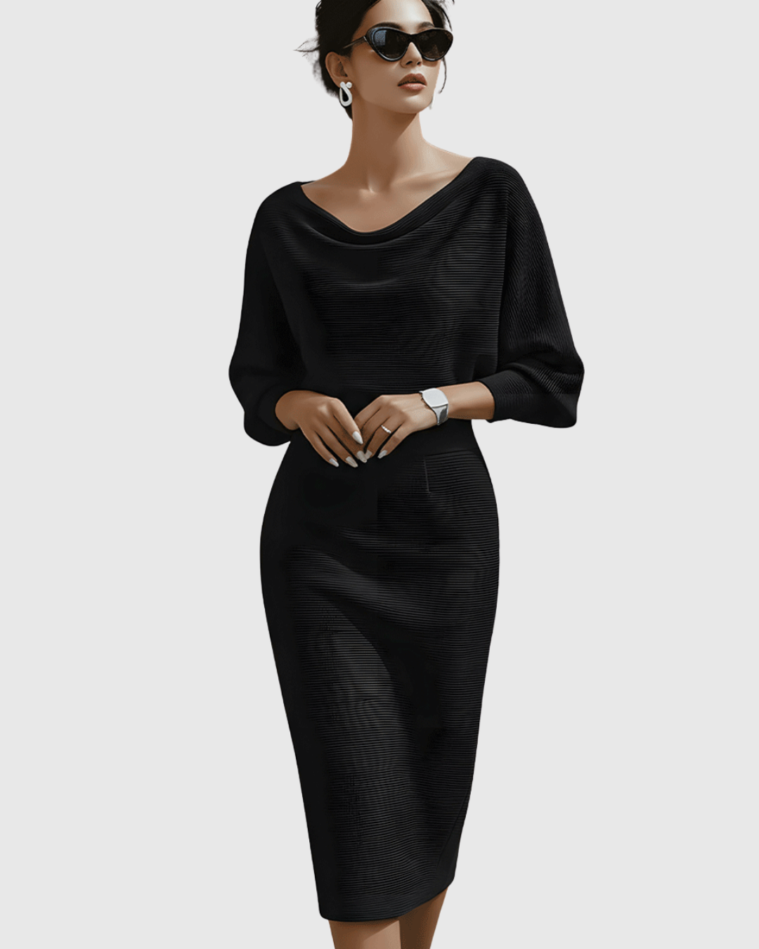 Damen Midikleid – Elegantes Kleid mit Drapierung und fließender Passform