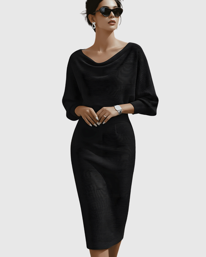 Damen Midikleid – Elegantes Kleid mit Drapierung und fließender Passform
