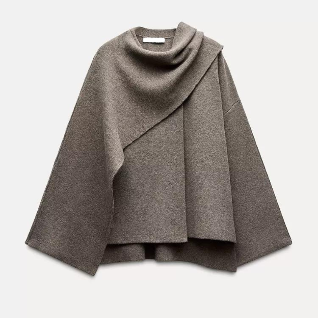 Ameliora | Damen Poncho Asymmetrisch aus Wolle, Eleganter Winter-Poncho für Wärme & Stil
