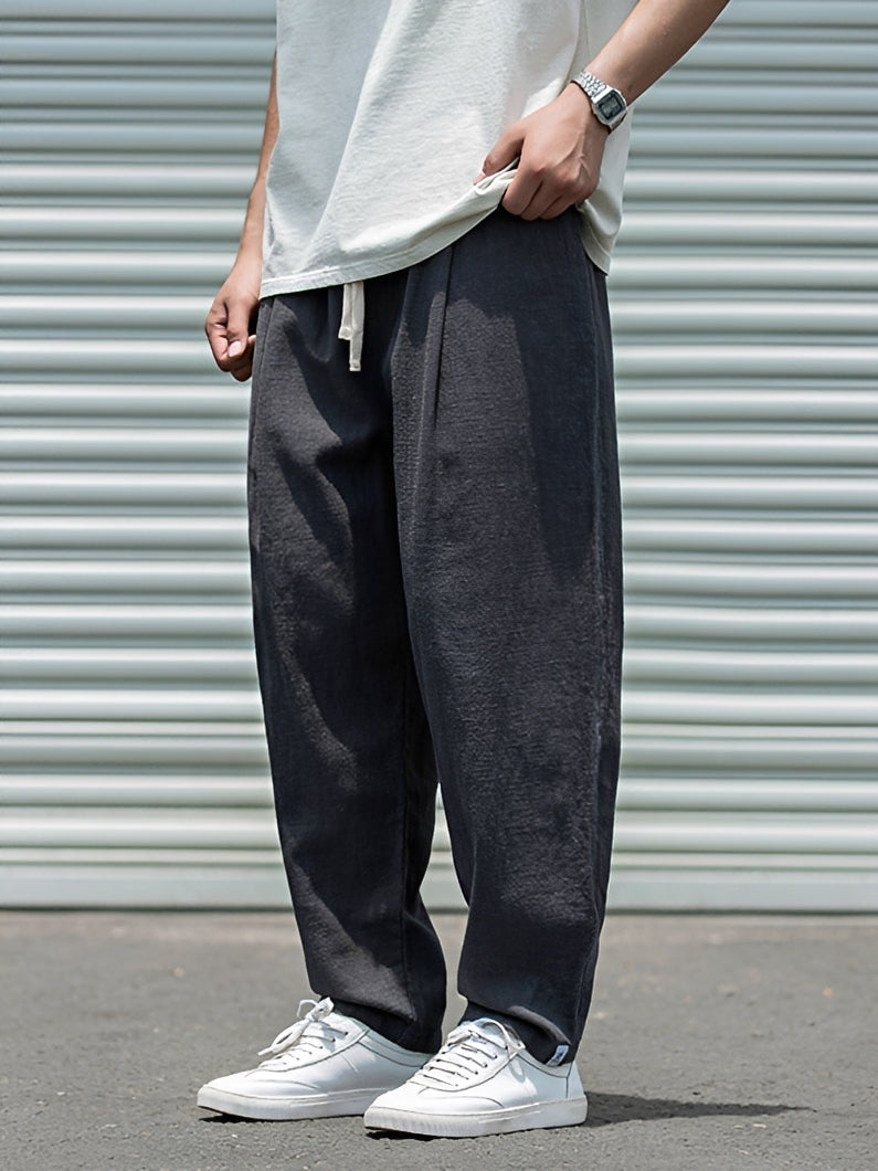 Herren Hose mit weitem, geradem Bein – Leichte Freizeithose für Alltag, Urlaub und entspannte Looks