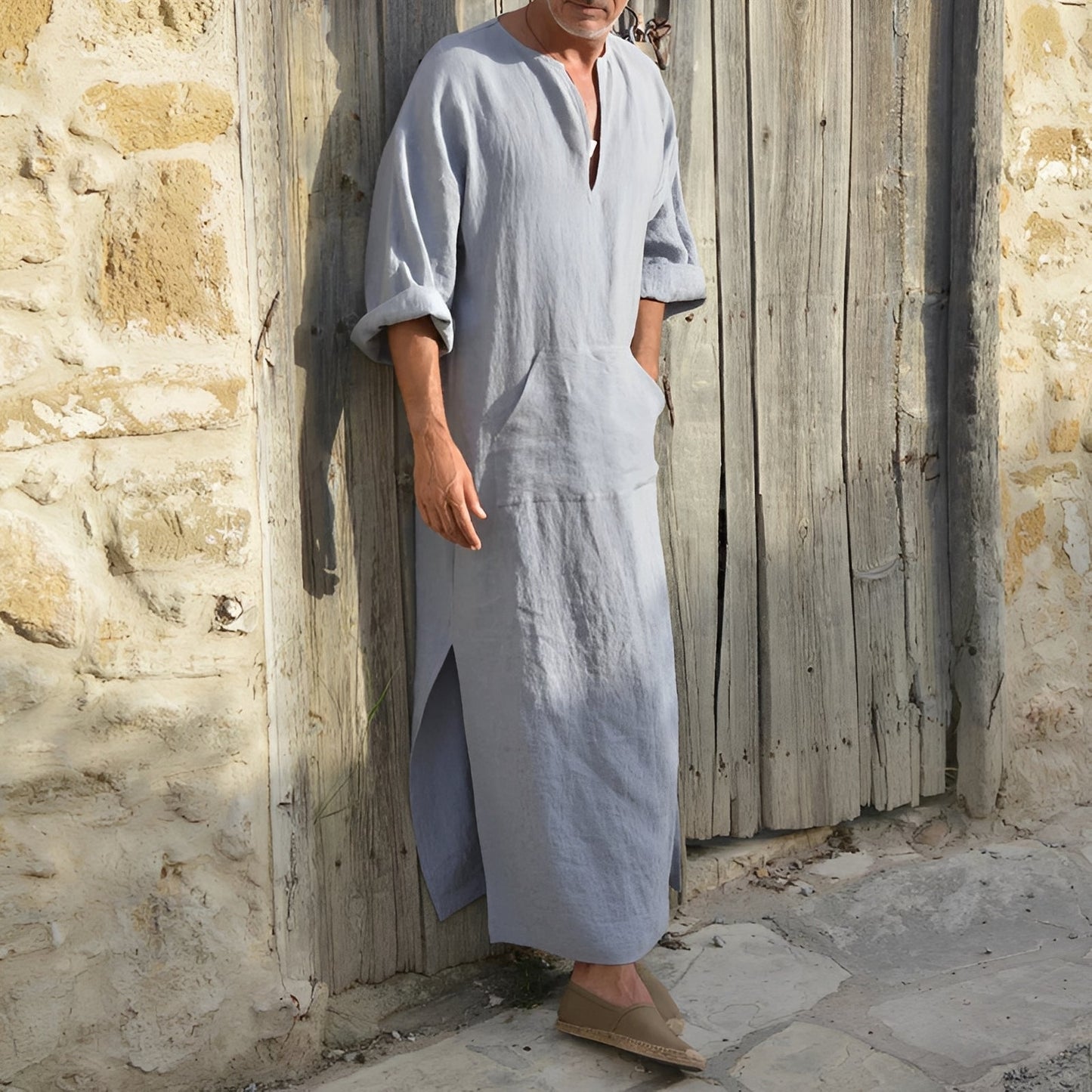 Herren Hemdkleid – Langes, minimalistisches Kleid mit Seitenschlitz