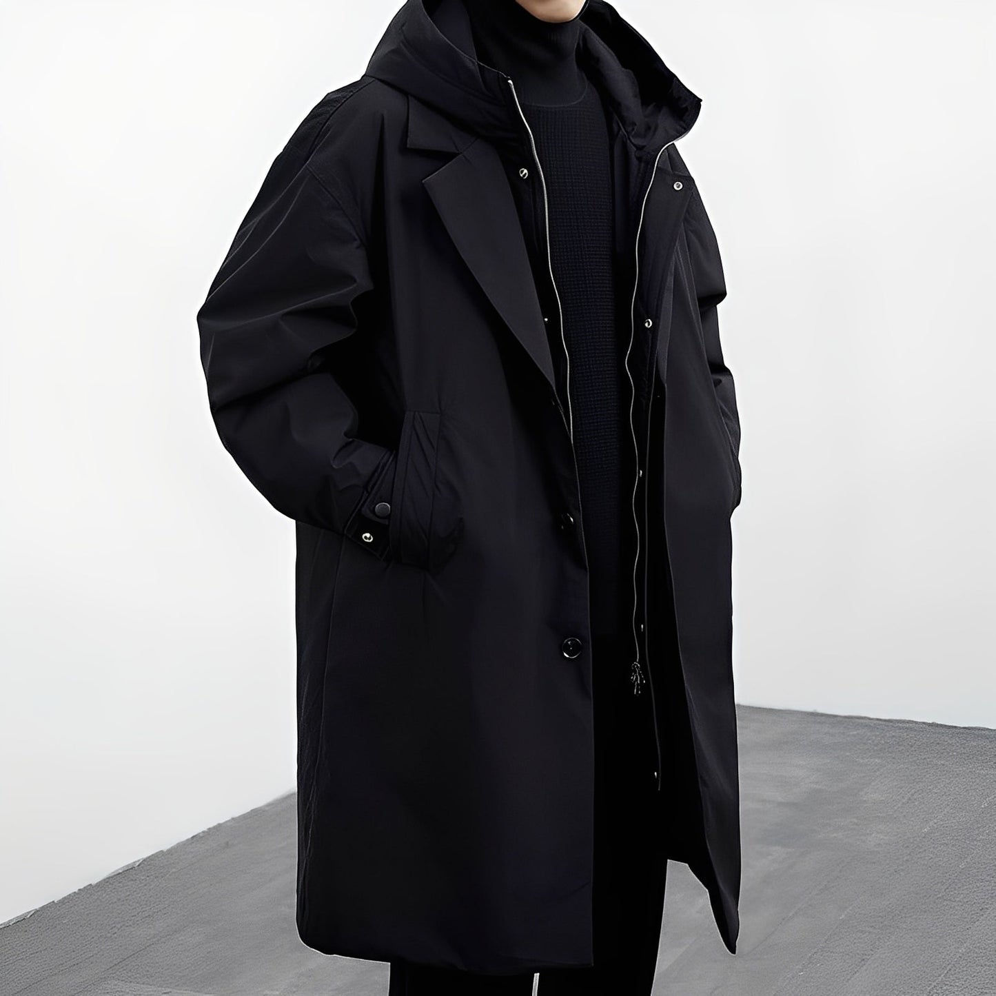 Langer Herren Trenchcoat mit Kapuze – Stilvoll, Funktional & Vielseitig
