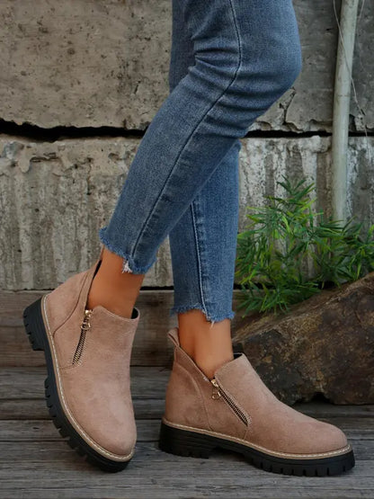 Damen Stiefeletten mit Reißverschluss | Stylische Winter-Boots mit robuster Sohle