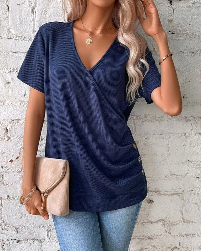 Lennie | Strick-V-Neck Shirt in Blau | Feines Damen-Strickshirt