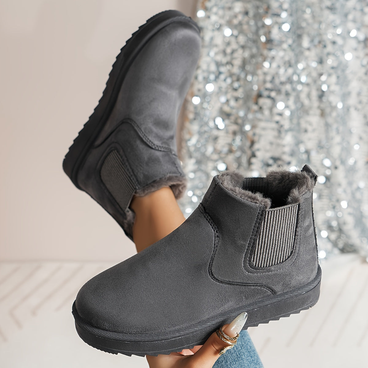 Cedoria | Damen Winterstiefel Slip-On mit Elastischen Seitenteilen & Warmem Innenfutter