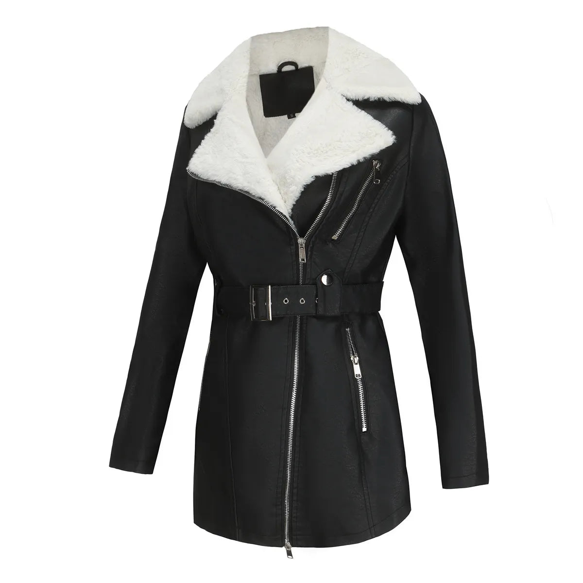 Damen Lammfelljacke Winter | Stylischer Biker-Look mit Kuschelfutter
