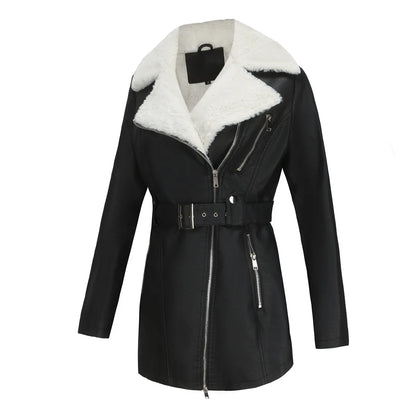 Damen Lammfelljacke Winter | Stylischer Biker-Look mit Kuschelfutter