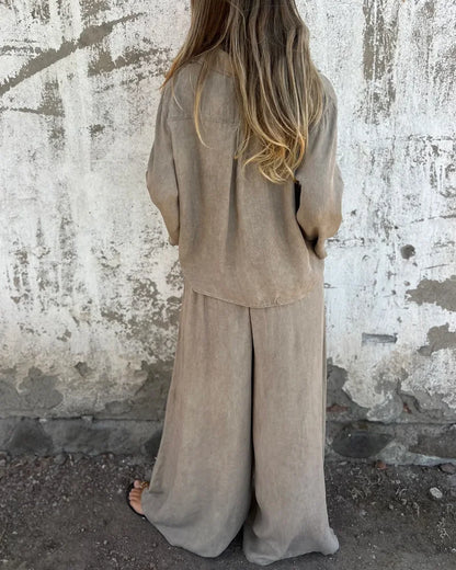 Betany | Damen Zweiteiler in Uni-Farbe mit weiter Hose und lockerer Bluse