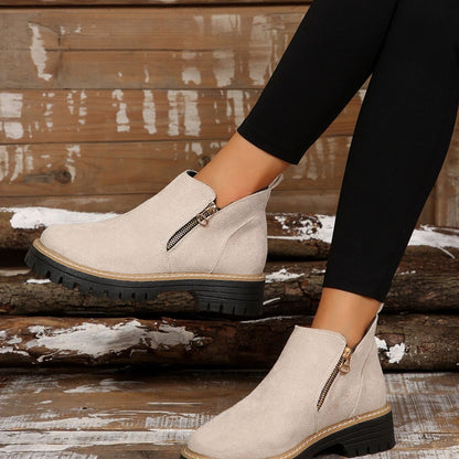 Damen Stiefeletten mit Reißverschluss | Stylische Winter-Boots mit robuster Sohle