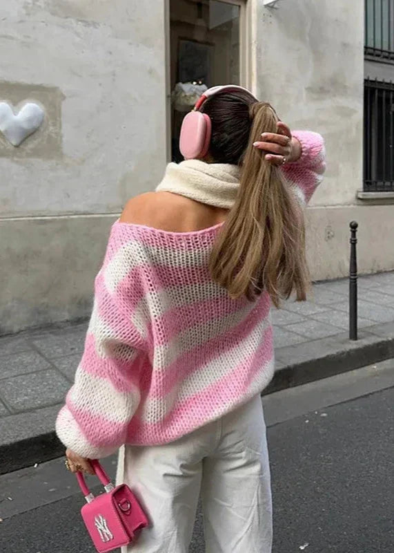 Damen Oversize Pullover mit Streifenmuster – Lässig, Komfortabel & Trendig
