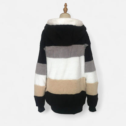 Triswina | Damen Oversized Jacke mit Kapuze – Gestreifte Herbst/Winter Eleganz