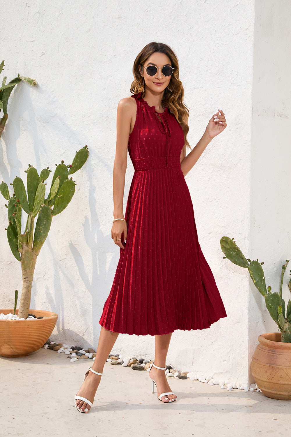 Damen Neckholder Plisseekleid – Ärmelloses Kleid für elegante Anlässe und sommerliche Events