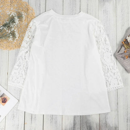 Schickie | Weißes Oversize-Shirt mit Spitzen-Ärmeln & Rundhals